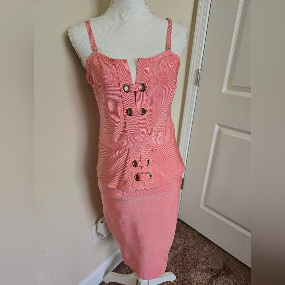 WOW couture Pink Corset-Style Midi Dress
